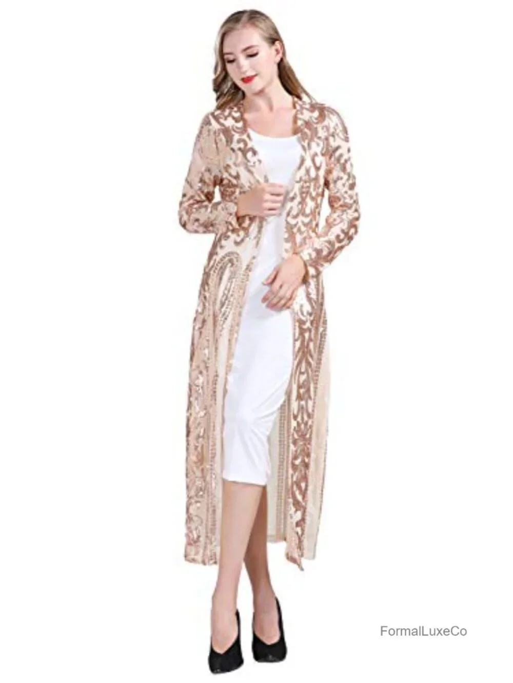 Sequin Cover Up Cardigan 1920s Gatsby Flapper Party Long Sleeve Cardigan Coat